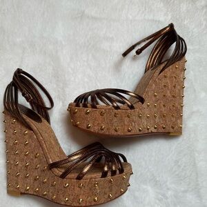 Gucci Metallic Bronze Studded Wedges